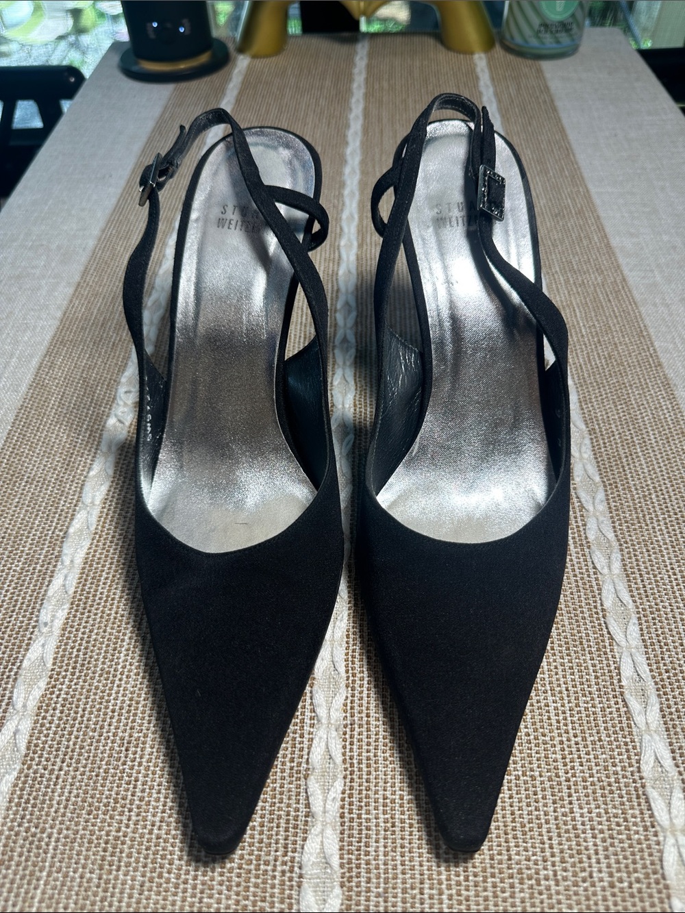 Stuart Weitzman Black Slingback Pointed Toe Heels